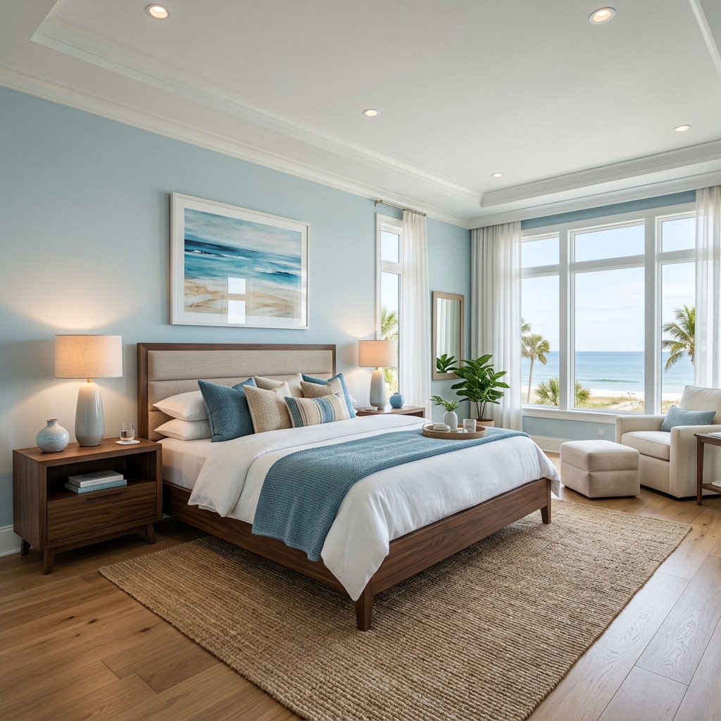 Virtually staged contemporary master bedroom